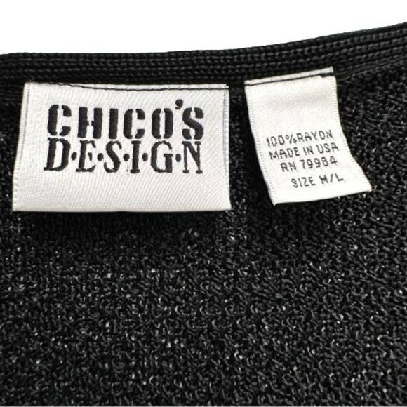 Chicos Design Cardigan Sweater Top Black Open Weave Knit Button Front Size M/L - Picture 2 of 12